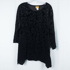 Ruby Rd Velour‎ Floral Scroll Embossed Tunic Top Womens Large Black Whimsigoth